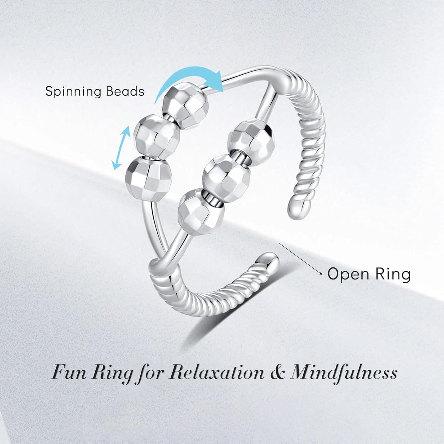 INFUSEU Funny Spinner Fidget Rings for Women Girls Anti Anxiety Stress Worry, Adjustable Size