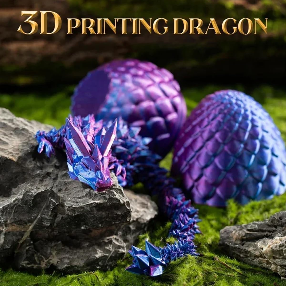 3D Printed Dragon in Egg, Full Articulated Crystal Dragon with Dragon Egg, Home Office Decor Executive Desk Toys, Adults Fidget Toys for Autism/ADHD (Laser Purple, 12")