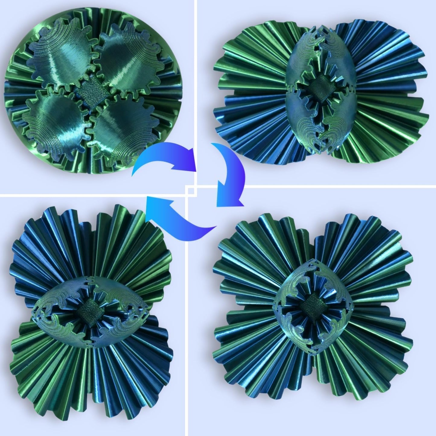 Gear Ball, Gear Sphere 3D Printed Gear Ball Fidget Toy Spin Ball, GearSphere Desk Toy, Stress Ball, Fidget Ball, Gear Toy for Stress and Anxiety Relaxing (Laser Blue Green)