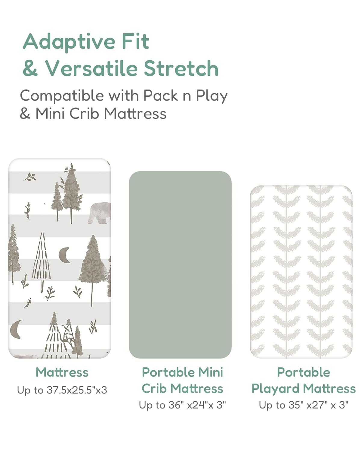 Pack and Play Sheets Fitted, Beige Trees&Leaf Design, Hypoallergenic, Soft and Safe, 2 Pack for Boys and Girls