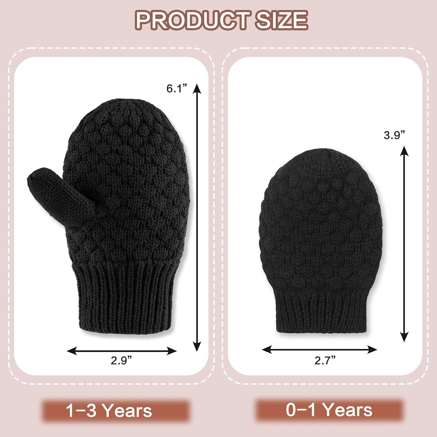 Baby Knit Mittens Toddler Boys Girls Gloves Winter Infant Newborn No Scratch Mitten 0-3 Years