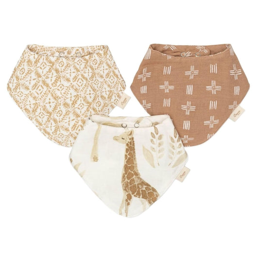 Crane Baby Soft Muslin Bandana Bibs for Boys & Girls, Safari Animal Baby Bibs, Adjustable Absorbent Burp Bandana Set, Pack of 3