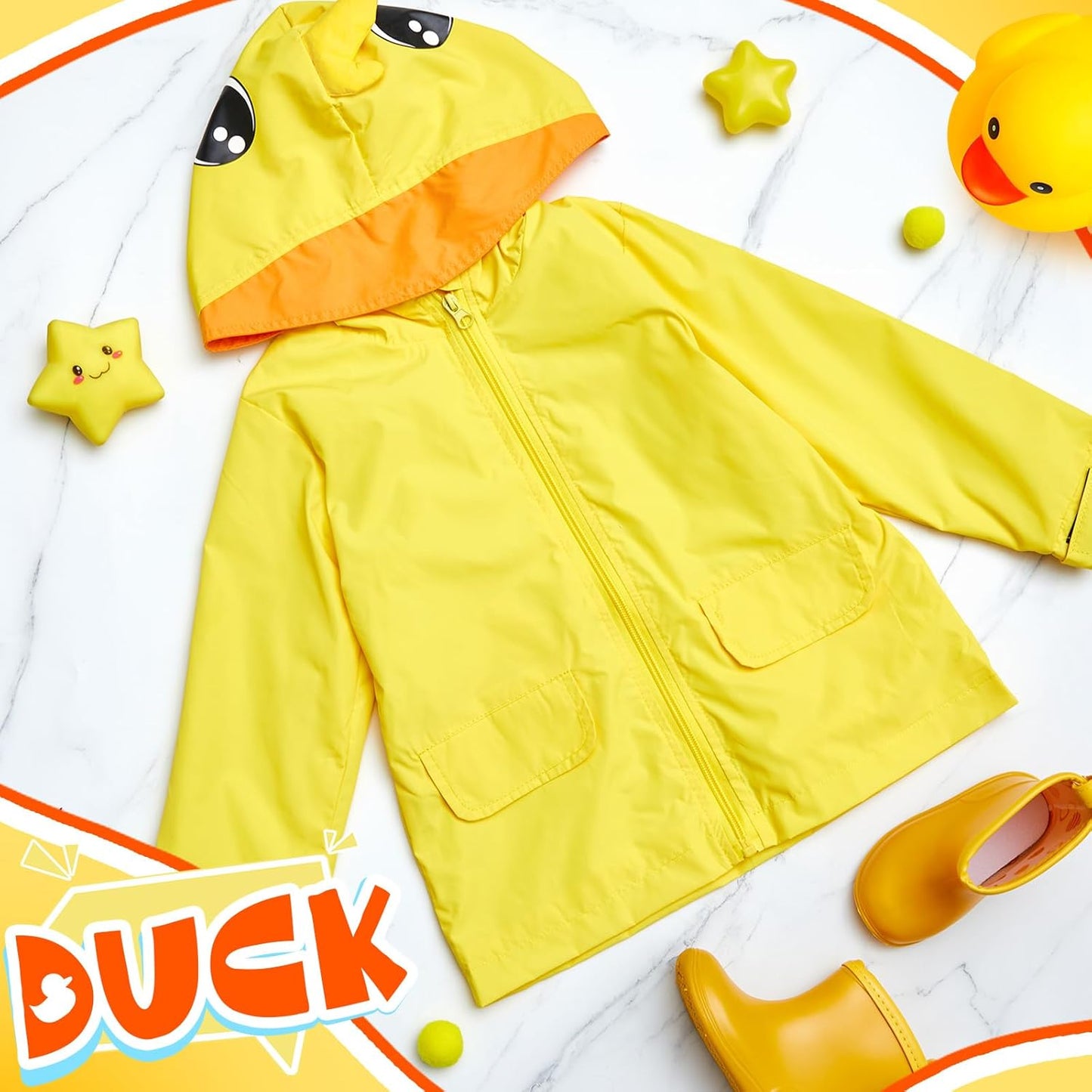 2 Pcs Toddler Raincoat Rain Boots Set Kids Baby Cartoon Hoodie Zipper Jacket Short Rain Shoes for Little Boys Girls