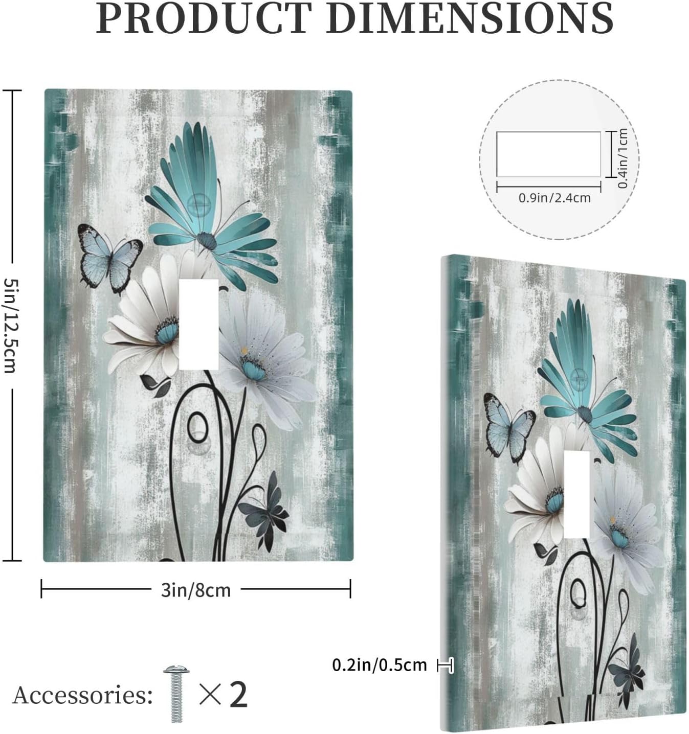 Decorative Light Switch Cover Rustic Teal Daisy Floral Flowers Butterfly Wood Grain 1 Gang Single Toggle Device Electrical Faceplate Switchplates Decorator Outlet Wall Plate for Bathroom
