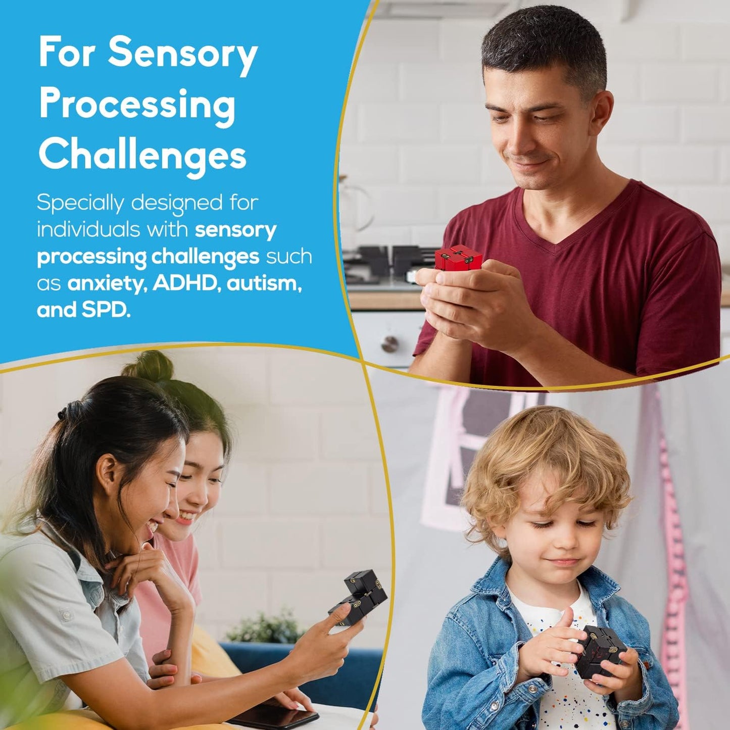 PILPOC theFube Infinity Cube Fidget Desk Toy - Aluminum Infinite Magic Cube with Case, Sturdy, Heavy, Relieve Stress and Anxiety, for ADD, ADHD, OCD (Gold)