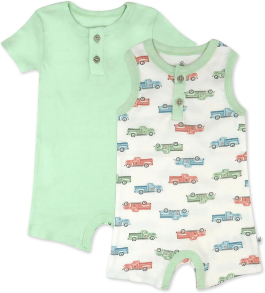 HonestBaby Short Sleeve and Tank Romper 100% Organic Cotton for Infant Baby and Toddler Boys