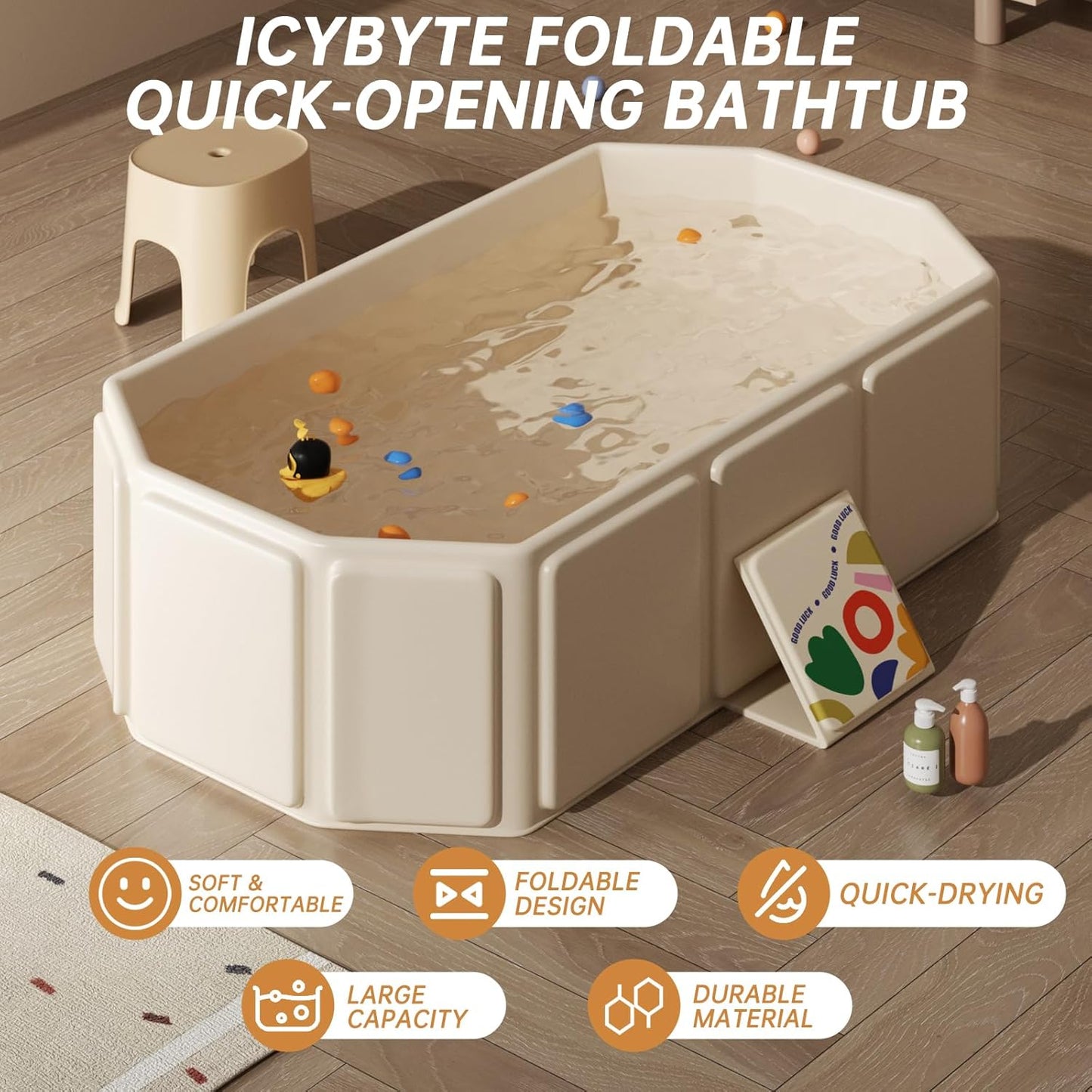 Baby Foldable Kids Bathtub for Infants to Toddler with Non-Slip Base,Easy Storage,Perfect for Small Spaces,White