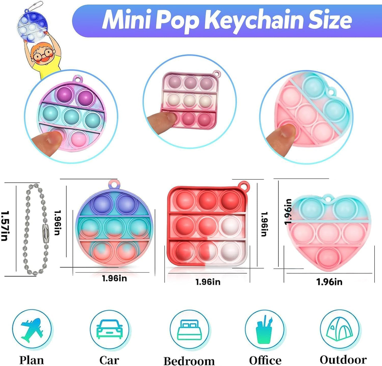 200pcs 2in Random Pop Bubble Fidget Sensory Toys, Pop Toy Bulk for Party Favor, Classroom Student Prizes Easter Basket Goodie Bag Stuffers Christmas Valentine Gift for Kid