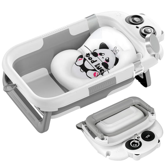 Foldable Baby Bathtub, Lightweight Bathtub for Infants to Toddlers with Soft Cushion & Thermometer, Portable Baby Tub Newborn to Toddler 0-36 Months(Grey)
