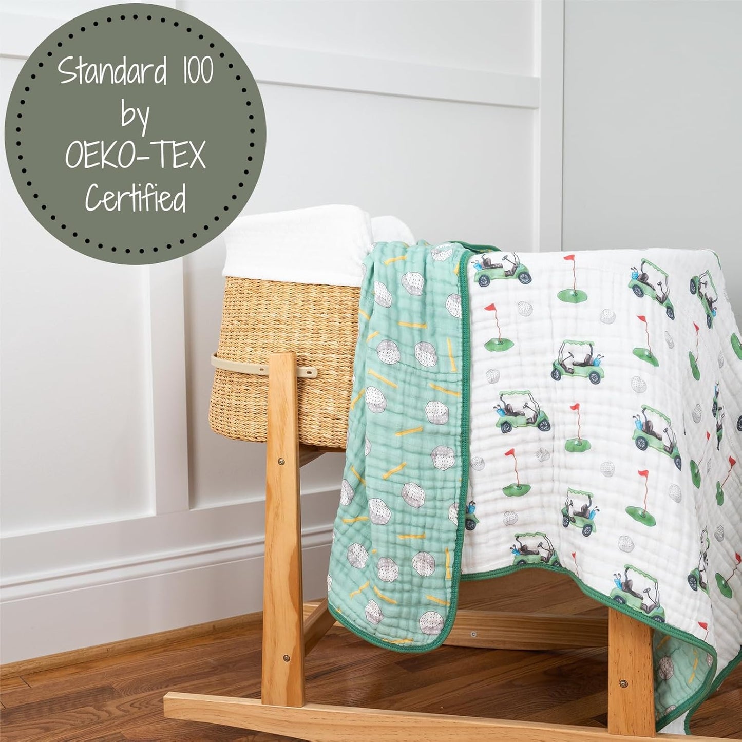 LollyBanks Muslin Baby Blanket 100% Organic Cotton, Muslin Quilt Lightweight, Toddler Blanket for Boys and Girls, 6 Layers Baby Blankets 47"x 47", Soft Nursery Receiving Blankets (Golf Print)