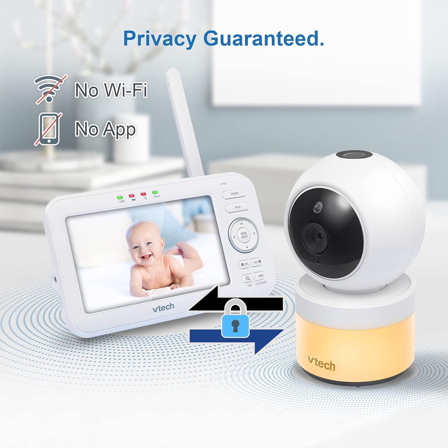 VTech VM5463-2 Baby Monitor 5" Screen with 2 Cameras, Pan-Tilt- Zoom, Night Light, Glow On The Ceiling Projector, Two-Way Talk, Secure Transmission No WiFi