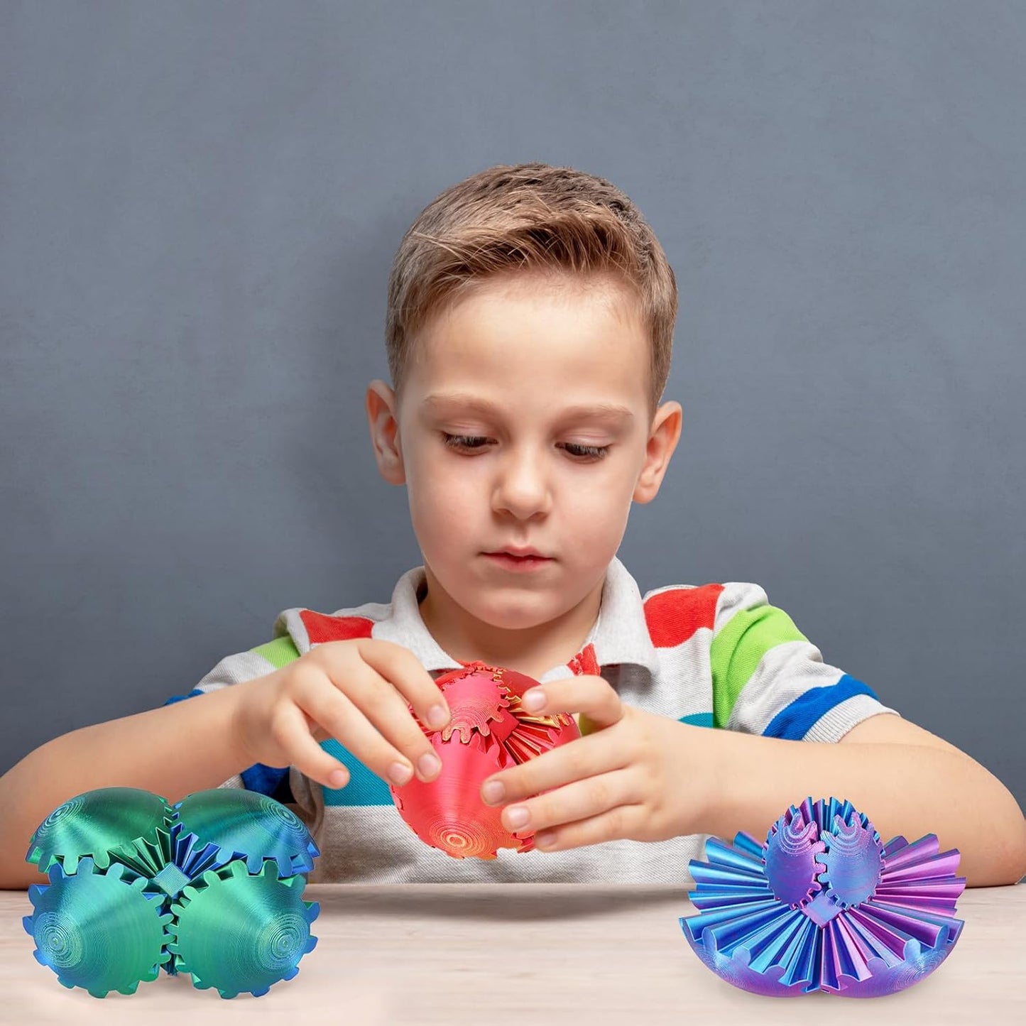 Gear Ball Fidget Toy - 3D Printed Stress Relief Spinner, Educational and Fun Gift for Kids & Adults, Durable & Eco-Friendly, Ideal for Birthday (Silk Green)