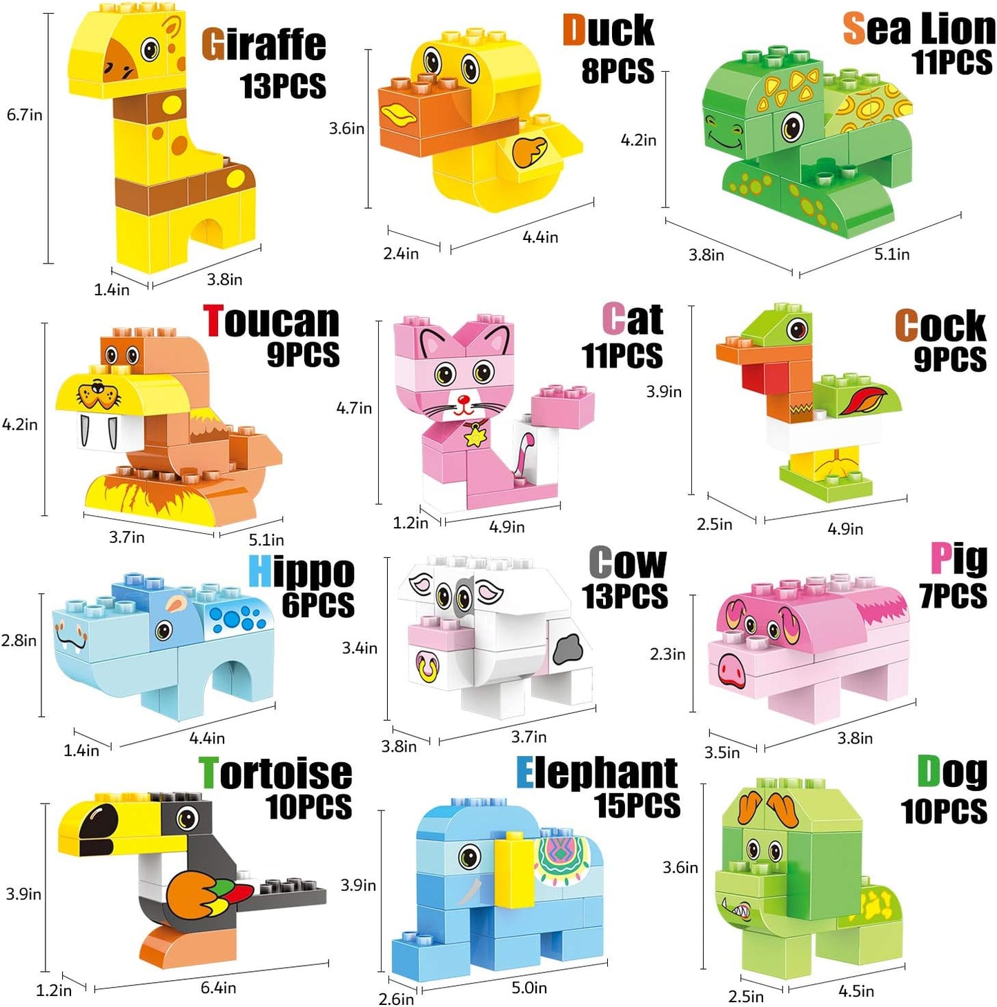 Animals Building Blocks Set, 122 Pieces Animal Building Toy Kit with Storage Box for Kids Ages 3 4 5 6 Years, Creative STEM Educational Preschool Toys for Toddlers Boys Girls Christmas Birthday Gift