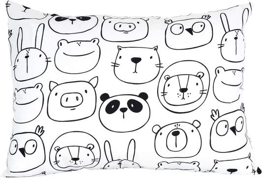 100% Cotton Toddler Pillowcase by ADDISON BELLE - Fits Both 13"x18" and 14"x19" Pillows - Soft, Durable & Breathable (Monochrome Animals)