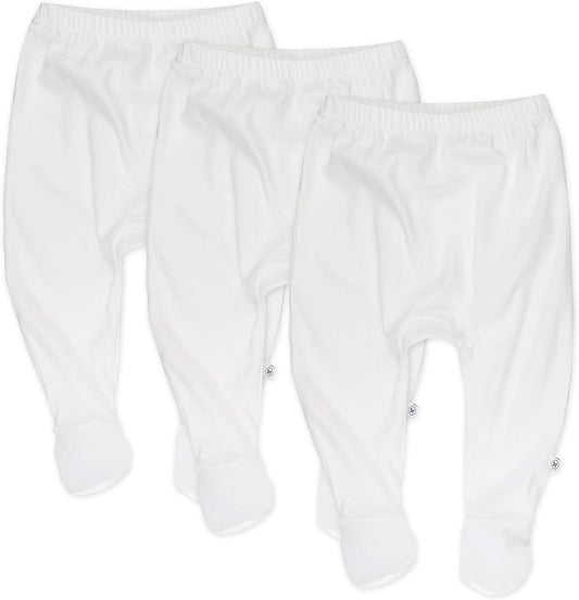 HonestBaby 3-pack Footed Pants Roomy Fit Pull on Bottoms 100% Organic Cotton for Infant Baby Boys, Girls, Unisex
