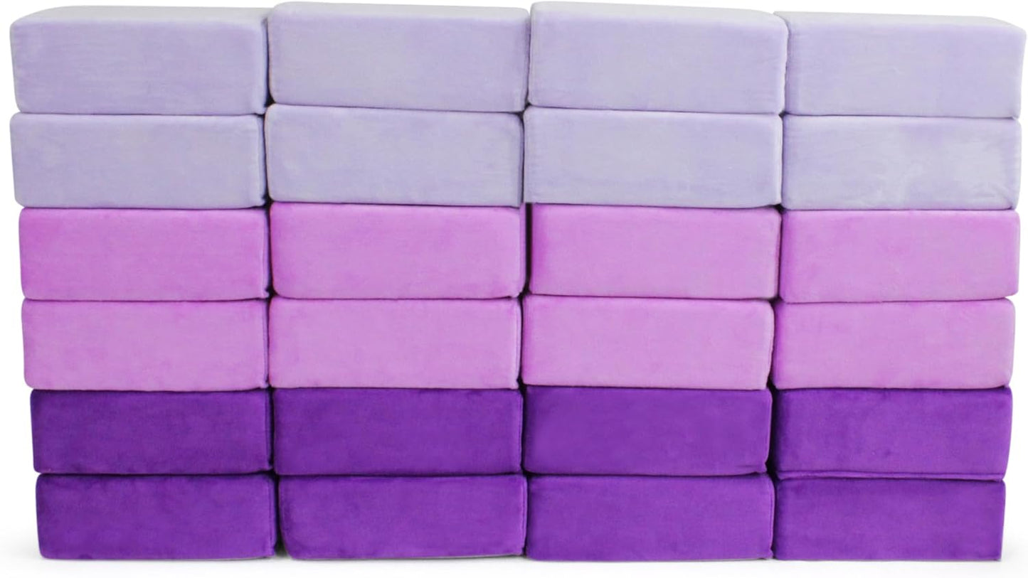 The Original Premium Plush Building Block for Kids - Certified Safe Foam Blocks in Luxuriously Soft Fabric Covers - Set of 24 (Grape)