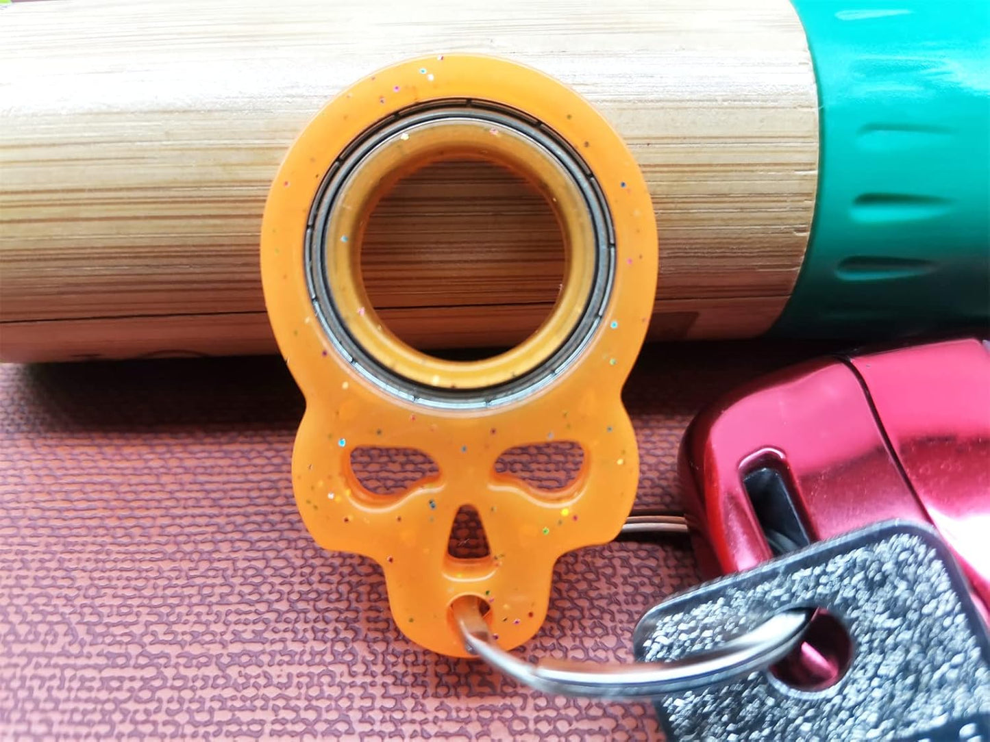 Skull Keychain Spinner,Glow Fidget Keychain,Spinning Keychain Fidget, Fidget Spinner Keychain Toys for Keys (Orange)