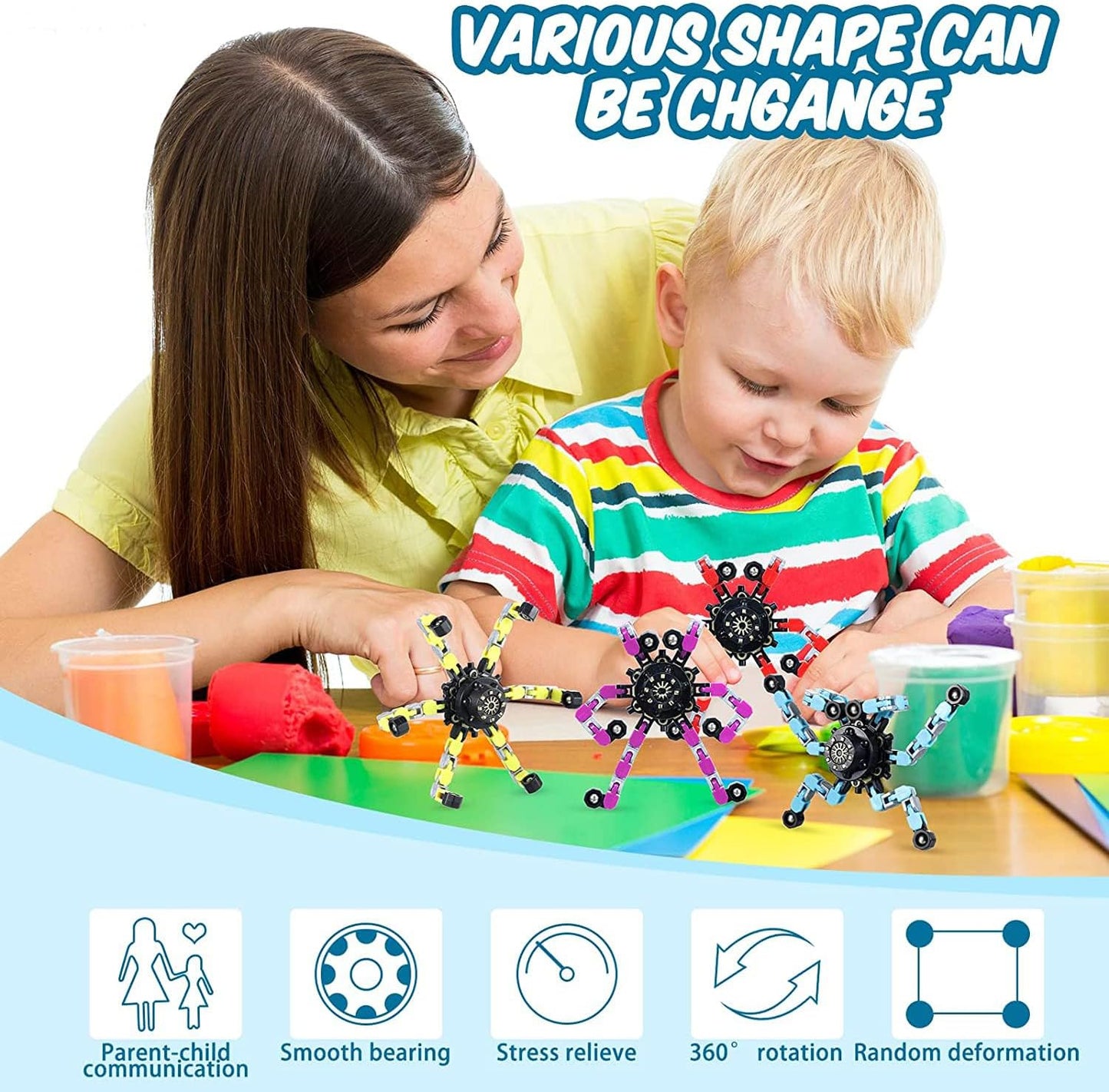 50pcs Random Fidget Spinners,DIY Deformable Robot Fingertip Toys,Decompression Spinner,Deformable Creative Mechanical Gyro Toys,Stress Relief Mechanical Chain Toy for Kids Adults，Party Supplies