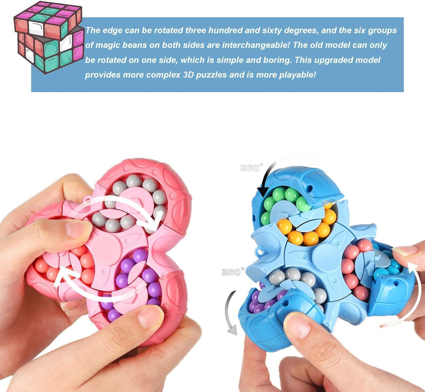 YUDANSI Magic Bean Puzzle Toy, Rotating Magic Bean Fidget Toys 2-in-1, Magic Ball Brain Teaser STEM Game, Gift for Kids Boys Girls Age 3+, 5-7, 8-12, Teen, Adult for Holiday Birthday Graduation Gifts