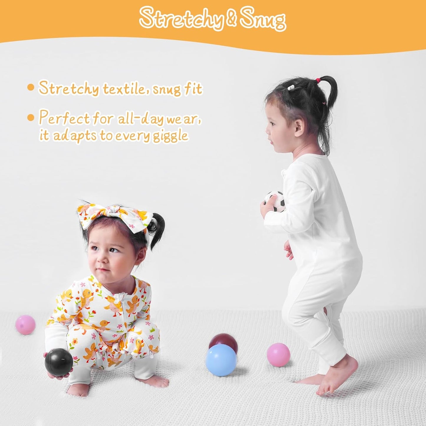 Satol Baby Girl Cotton Clothes, One-Piece Zip Front Footed, 2 Way Zipper Outfit Baby Clothes for Girls