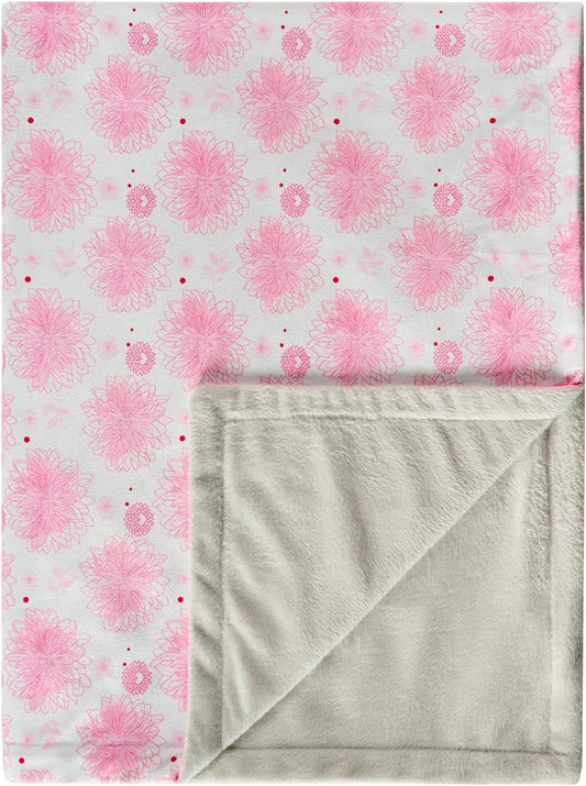 Baby Blanket 30x40 Inches Soft Double Layer Fleece Blanket with Beautiful Pink Line Flower Gender Neutral Crib Blanket for Infant, Toddler, Newborn Baby Girl or Boy Shower Gift