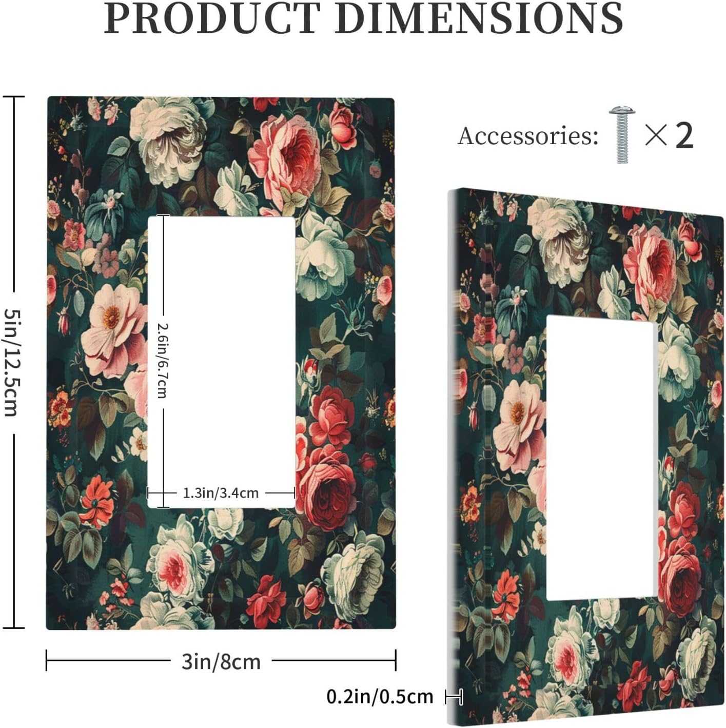 Decorative Outlet Covers Baroque Vintage Peony Flower Floral 1 Gang Single Rocker Light Switch Cover Plate Wall Plates GFCI Faceplate for Bedroom Farmhouse Decor