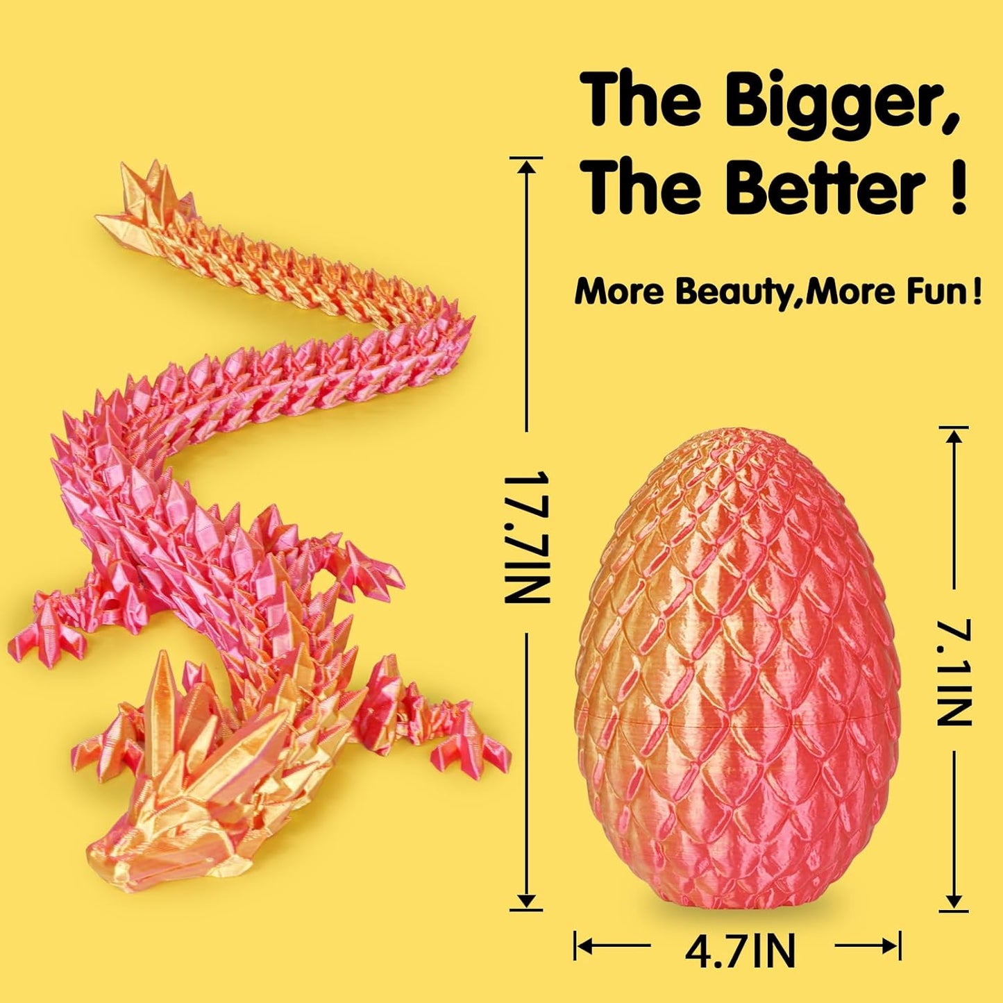 Large Dragon Eggs with Dragon Inside, 3D Printed Surprise Funny Gifts for Kids, Articulated Dragon Fidget Toys for Adults, Executive Desk Toys Office Room Décor (Orange Red)