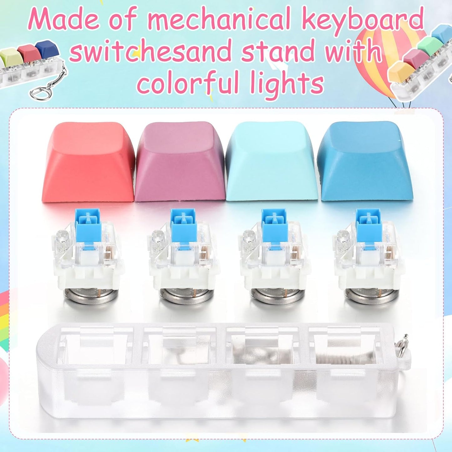 4 Pack Keyboard Fidget Toys Keyboard Clicker Keychain with LED Light 4 in 1 Fidget Button Stress Relief Toys for Adult