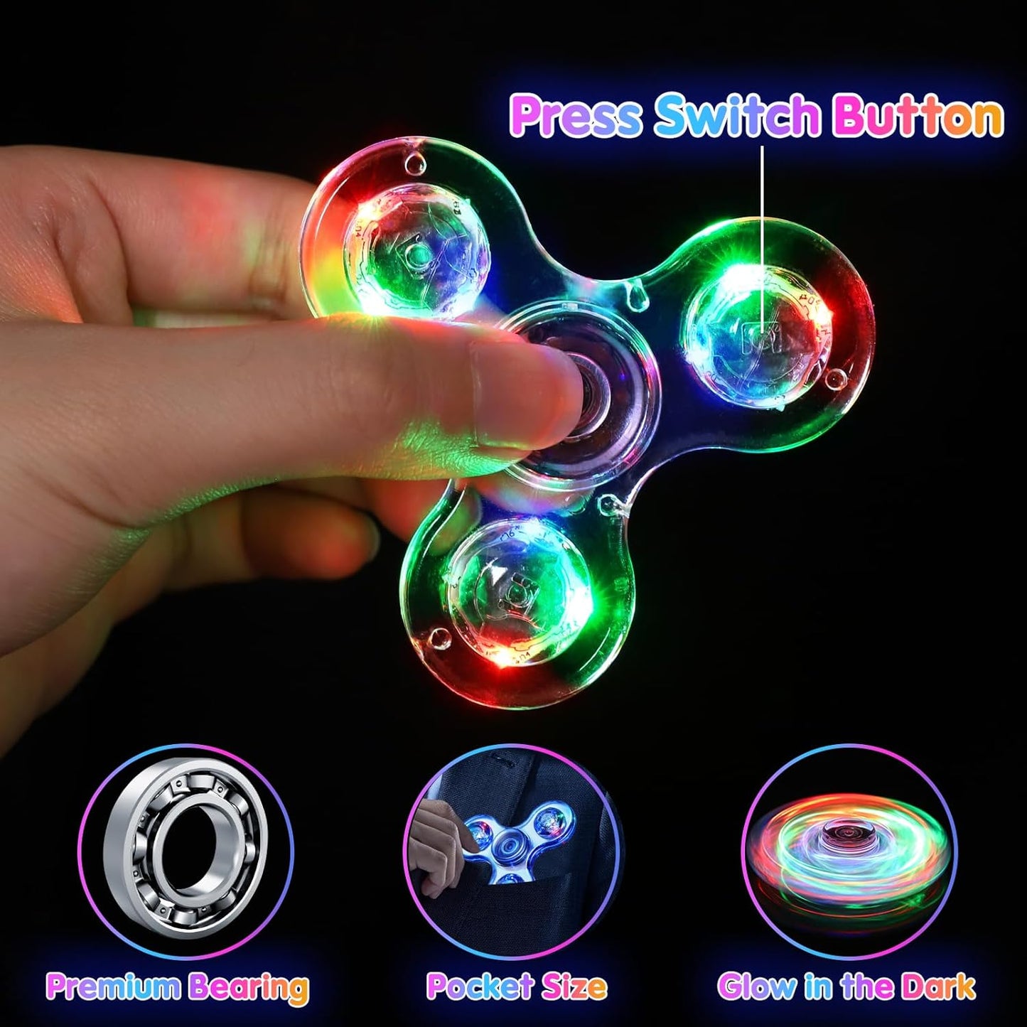 Gigilli Fidget Spinners, LED Light Up Sensory Fidget Toys for Kids, Glow in The Dark Party Favors for Kids 4-8-12, ADHD Anxiety Stress Relief Goodie Bag Stuffers Birthday Classroom Prizes Return Gifts