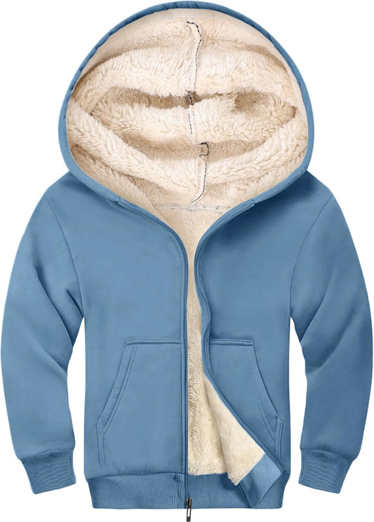 Gihuo Unisex Boy's Girls Winter Warm Sherpa Lined Zip Up Sweatshirt Fleece Jacket Kid's Hoodie Outerwear