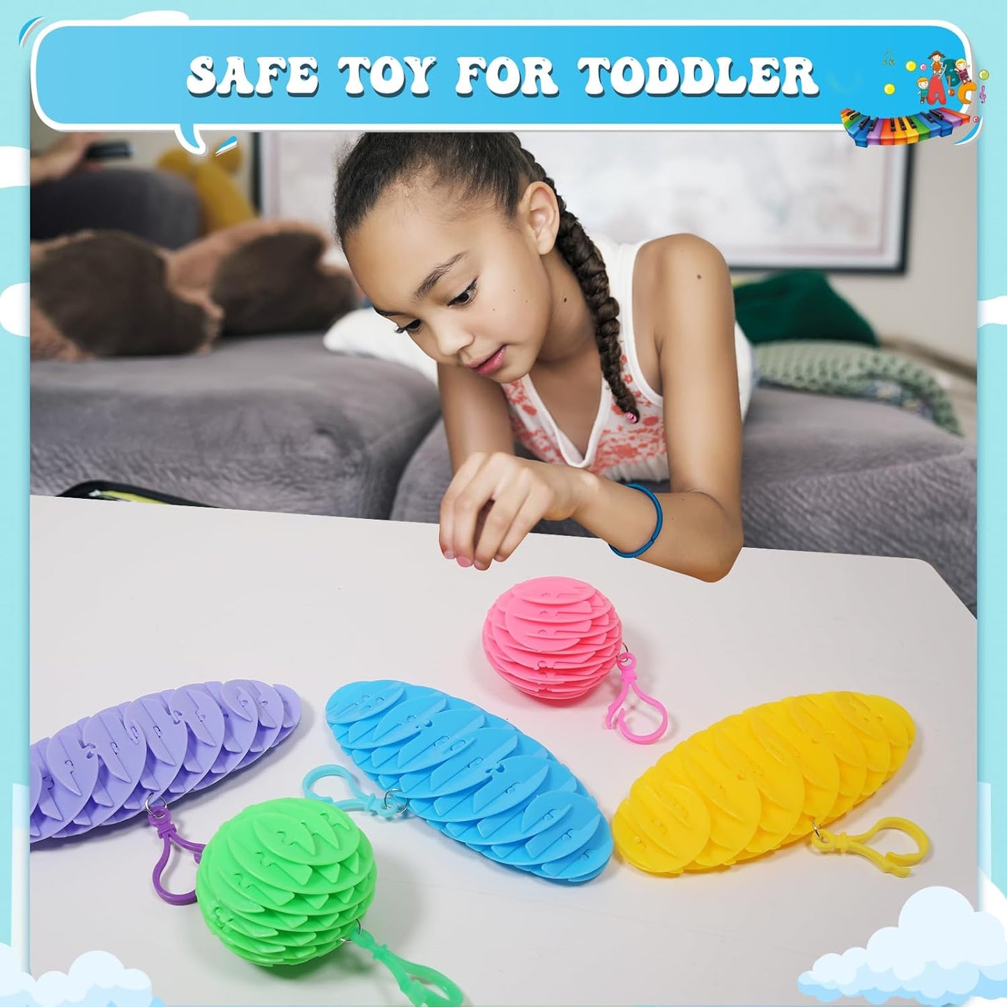 Hanging Decoration Style Elastic Worm Fidget Toy, Stretch and Squeeze Fidget Worm Sensory Toys for Kids,Gifts Stress and Anxiety Relief Calming Fidgets Desk Toys for Adults,Exercise Wrist (Green)