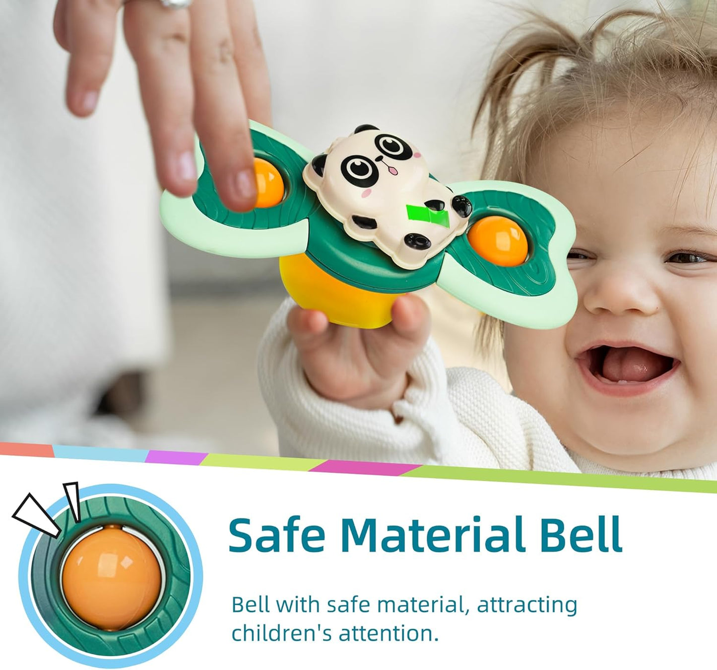 LiKee Strong Suction Cup Fidget Rotating Sensory Bath Toys for Baby 12 18 Months Airplane Car Travel Table & Window Toys for 1 2 Years Old Toddler Boys and Girls (Panda)