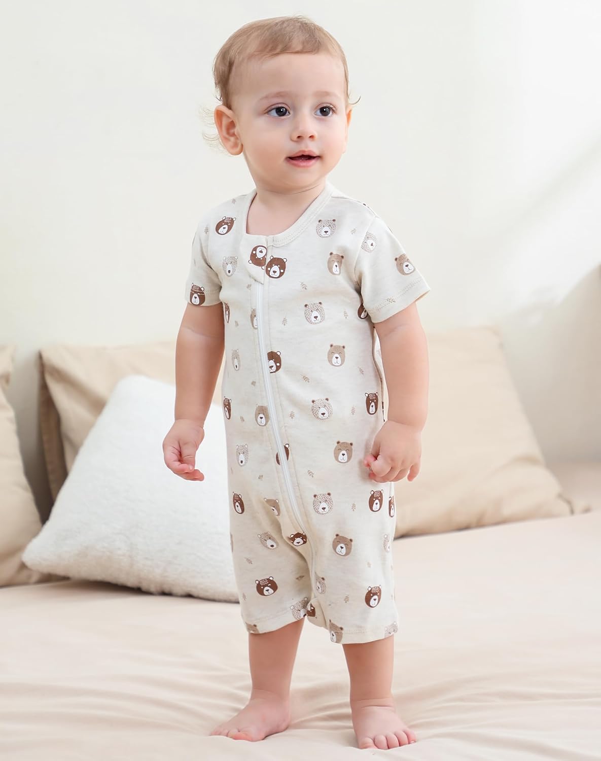 Owlivia Baby Short Sleeve Summer Romper Set, 2 Pack Tank Jumpsuit for Girls and Boys, Cartoon One Piece Coverall Outfit