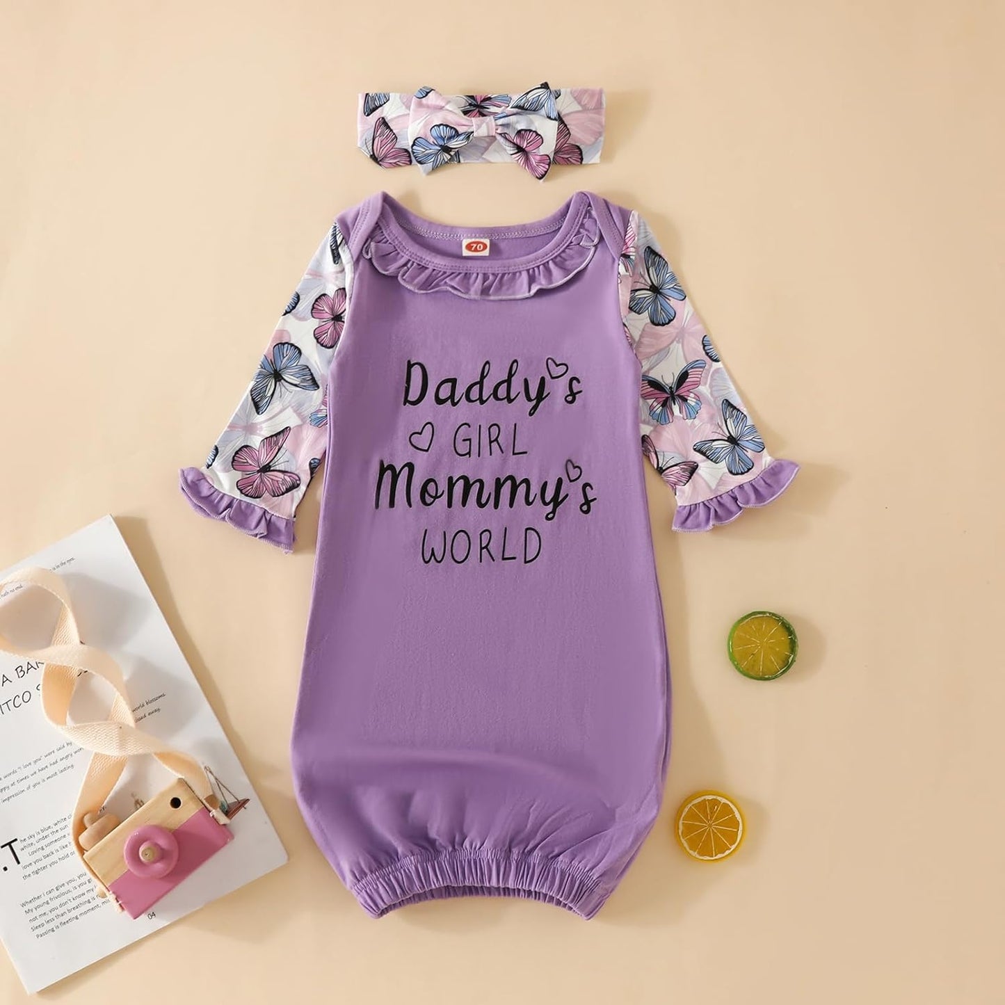 AMAWMW Newborn Baby Girl Little Sister Sleeper Gown Stripe Long Sleeve Nightgown Pajamas Gifts Stuff Essential Outfit