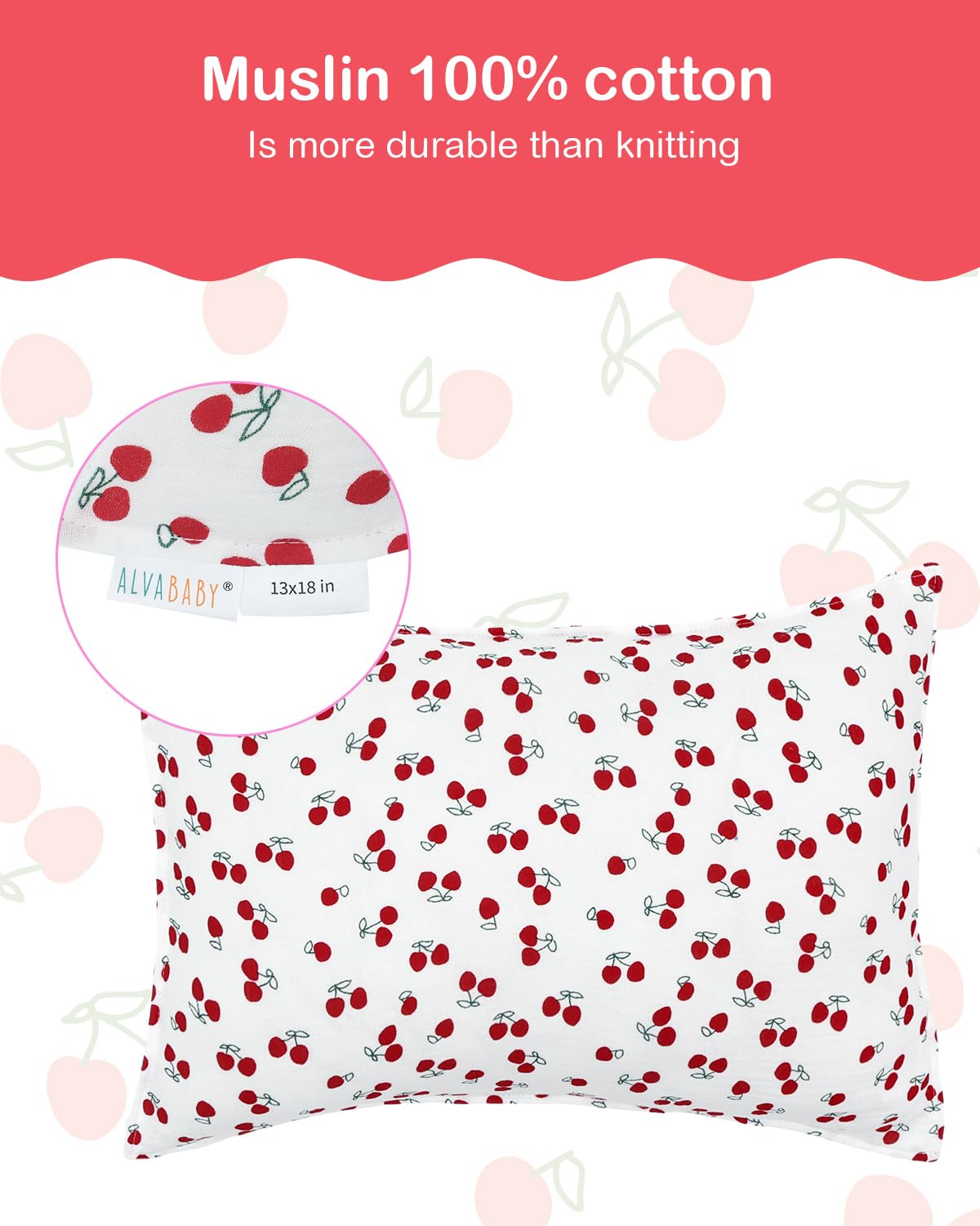 ALVABABY Toddler Pillowcases 2 Pack Muslin Cotton Kids Pillow Cover Fit 13"x 18" or 12"x16" Envelope for Girl Boy Sleepy Travel 2TPM01A