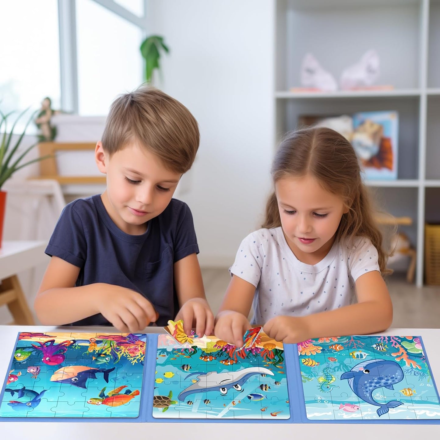 Magnetic Puzzles for Toddlers 3-5 , 75-Pieces Travel Toys , Sea Puzzles Ages 4-6, Educational Learning Magnets, Road Car Trip & Airplane Activities Toys for 3 4 5 6 7 Girls Boys Gift