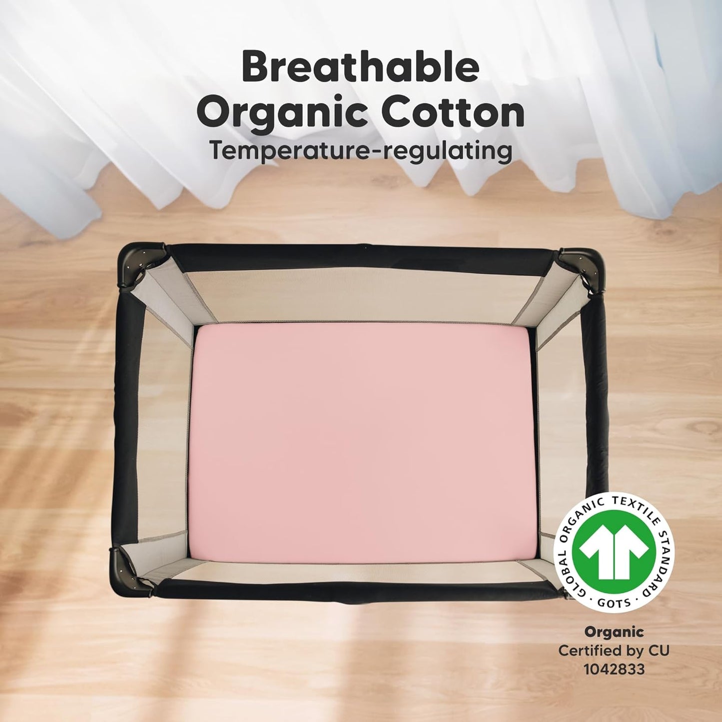 2-Pack Mini Crib Sheets Fitted - 38x26 Pack N Play Sheets for Pack and Play Mattress, Organic Cotton, Soft & Breathable Playard Bedding, Neutral Mini Toddler Bed Cover for Boys, Girls (Rose)