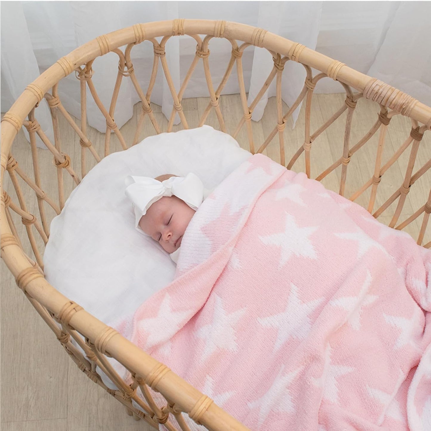 Living Textiles Pink Star Chenille Soft Baby Blanket Reversible Premium Cozy Fabric for Best Comfort - for Infant,Toddler,Newborn,Nursery,Boy,Unisex,Throw,Crib,Stroller,Gift, Pink Star 40x30