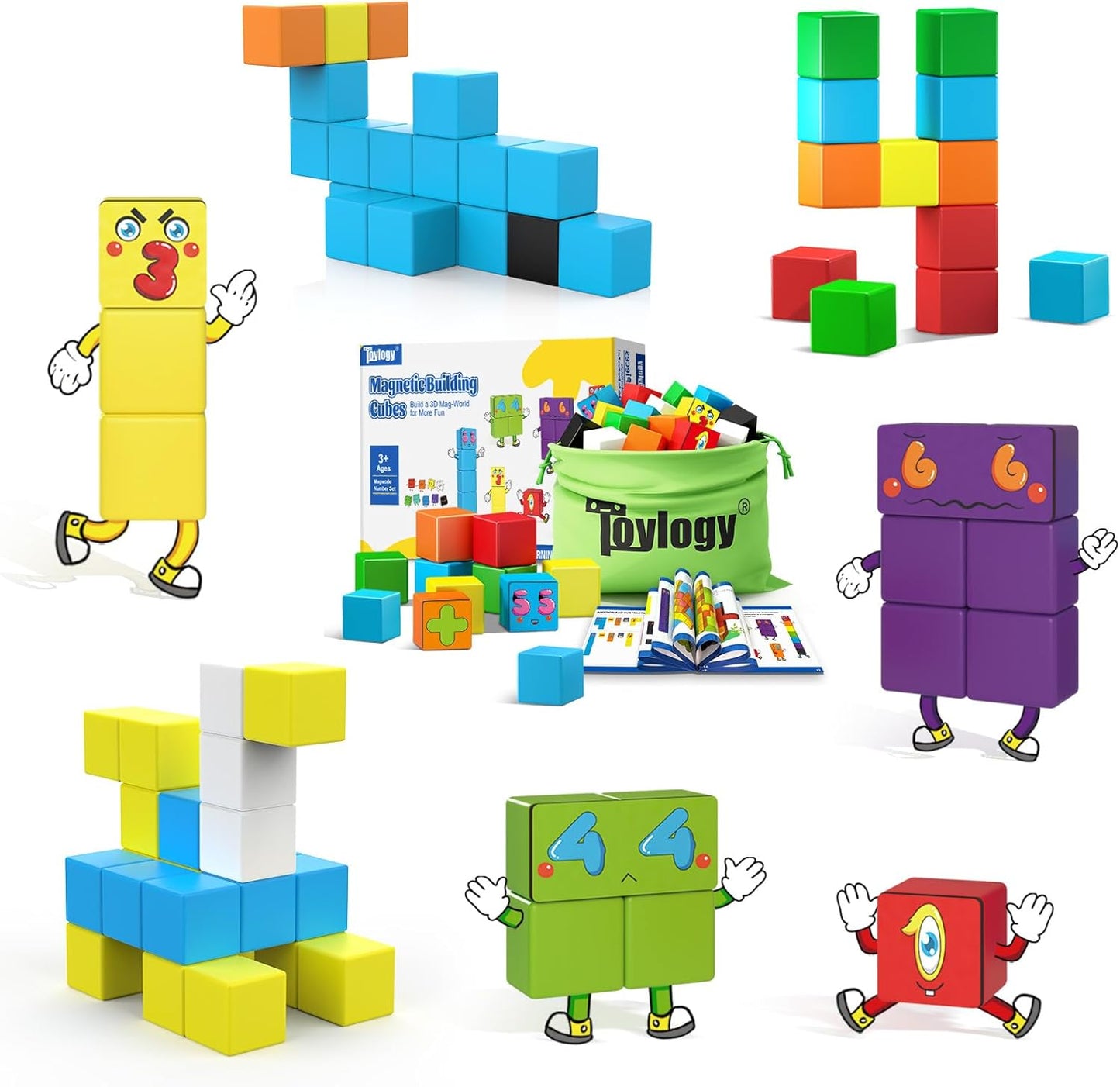 Magnetic Blocks World Building Blocks Edition, STEM Educational Montessori Sensory Learning Toddlers Toys for 3 4 5 Year Old Boys Girls, Number Games 1-10, Birthday Gifts for 3-5 4-8 Year Old Kids