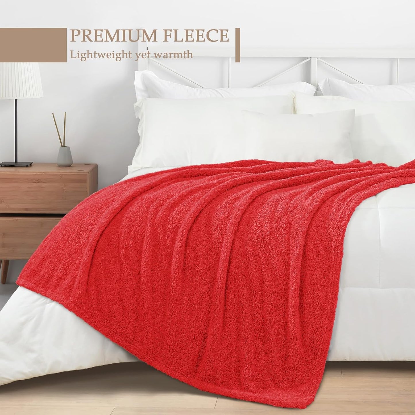 Exclusivo Mezcla Fleece Throw Blanket for Couch Sofa, Soft Warm and Fluffy Blankets for Women Men Girls Kids, Suitable for All Seasons, Red, 50x60 Inches