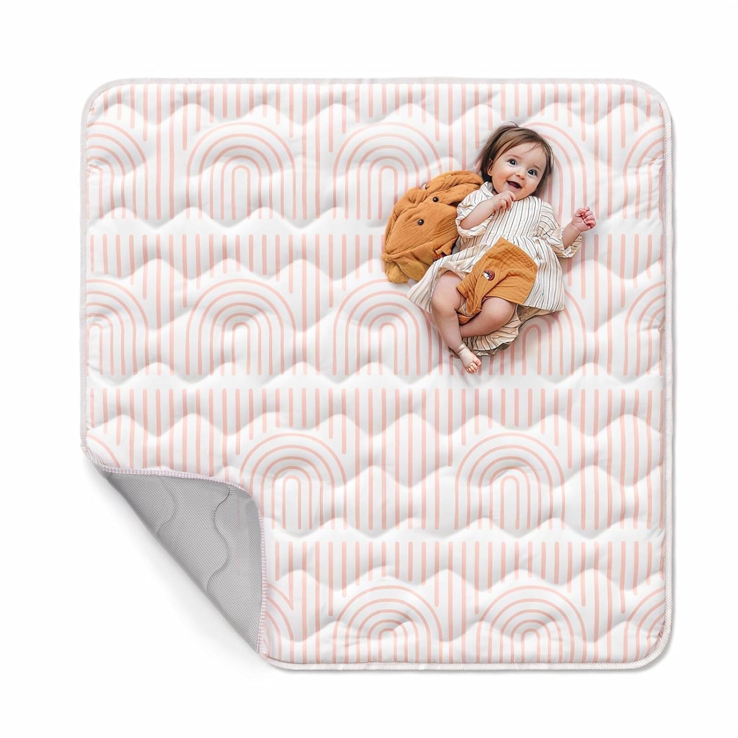 Mallify Baby Play Mat 50"x50", Non-Slip Baby Mat for Floor, Soft Thicker Playpen Mat, Portable Playmat, Crawling Mat for Infants, Babies, Toddlers, Activity Mat, Pink
