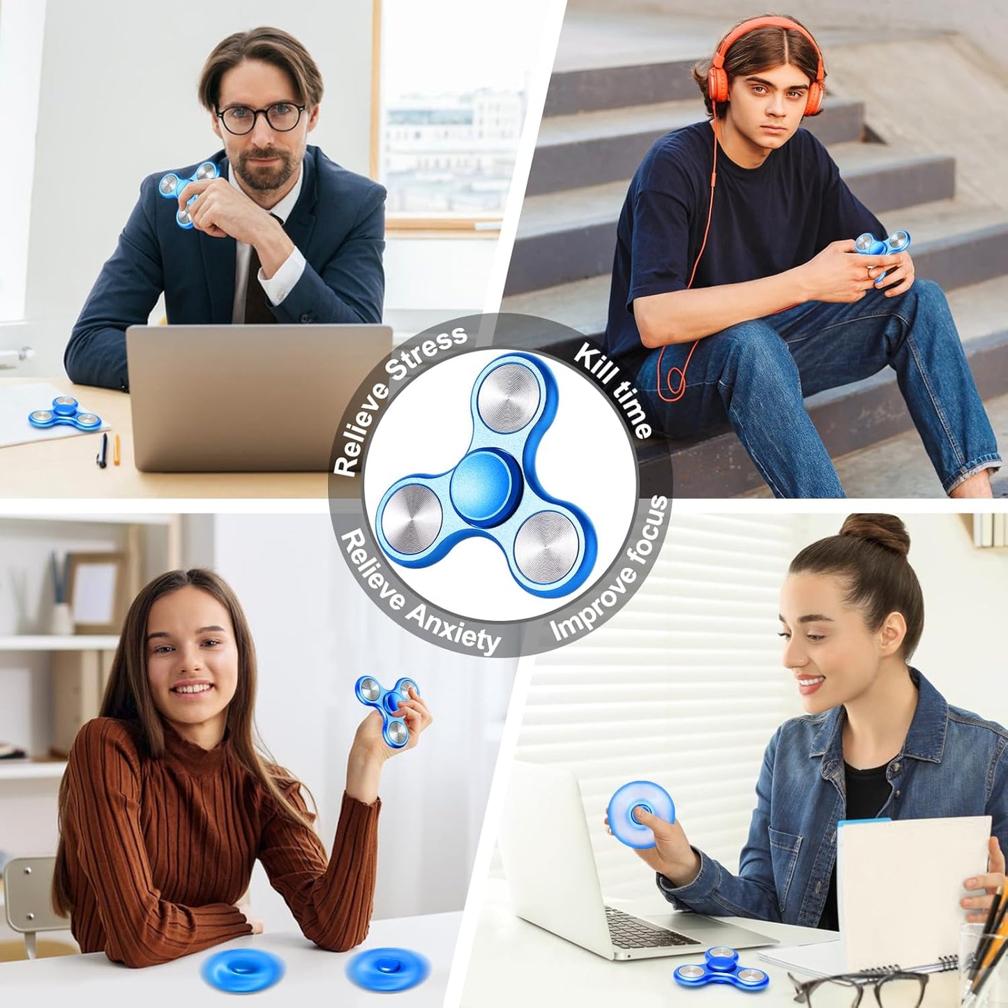 Metal Fidget Spinner for Adults, Silent Sensory Fidget Toys Adults Hand Spinners for ADHD Anxiety Stress Relief, Desk Toys for Office, Birthday Gifts Stocking Stuffers Classroom Prizes