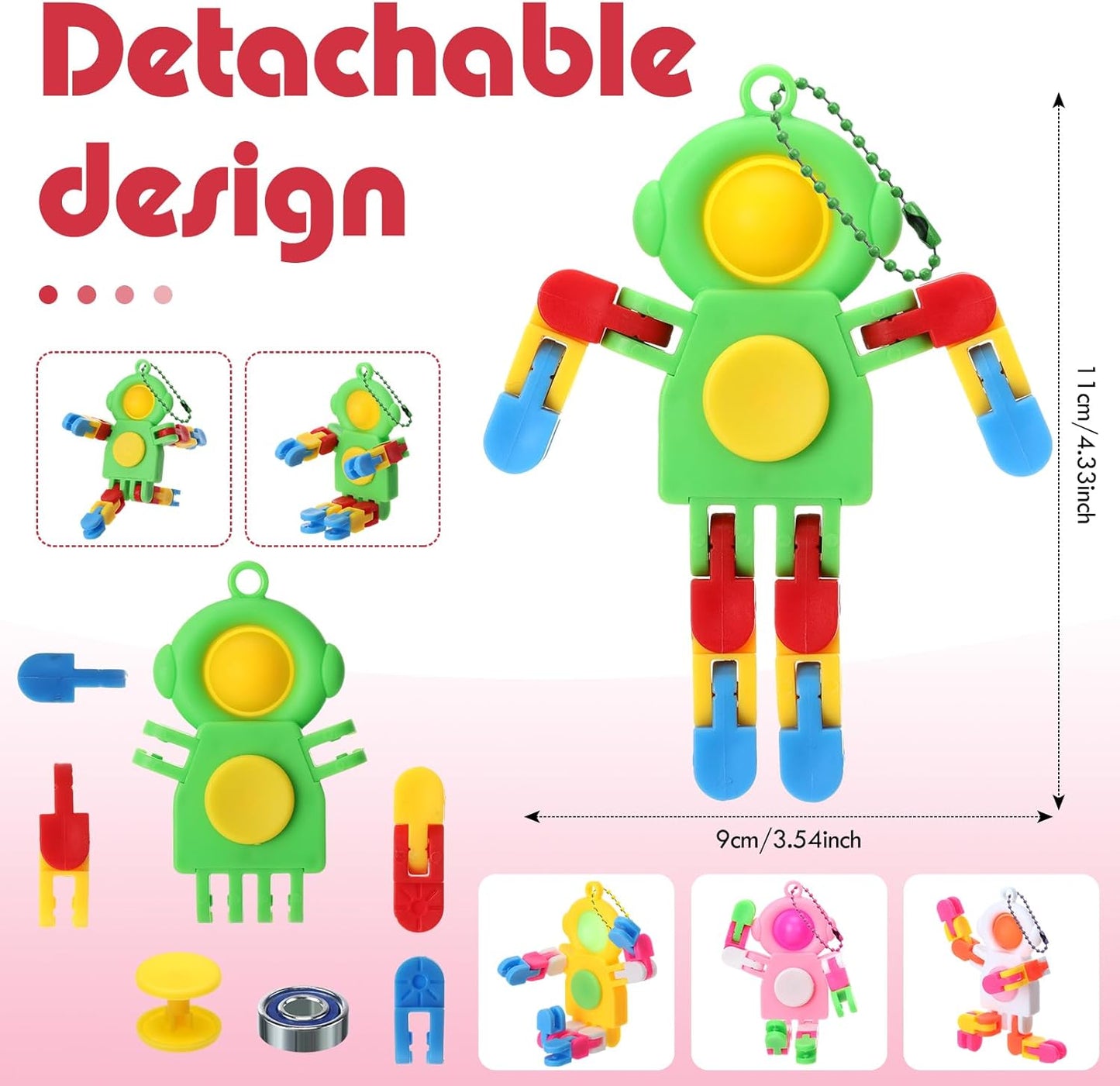 32 Pcs Funny Sensory Fidget Toys Robot Fidget Spinners Fidget Party Favors Robot Fingertip Toy DIY Transformable Chain for Teens Adults Stress Relief Birthday Gift (4 Colors,Cute Style)