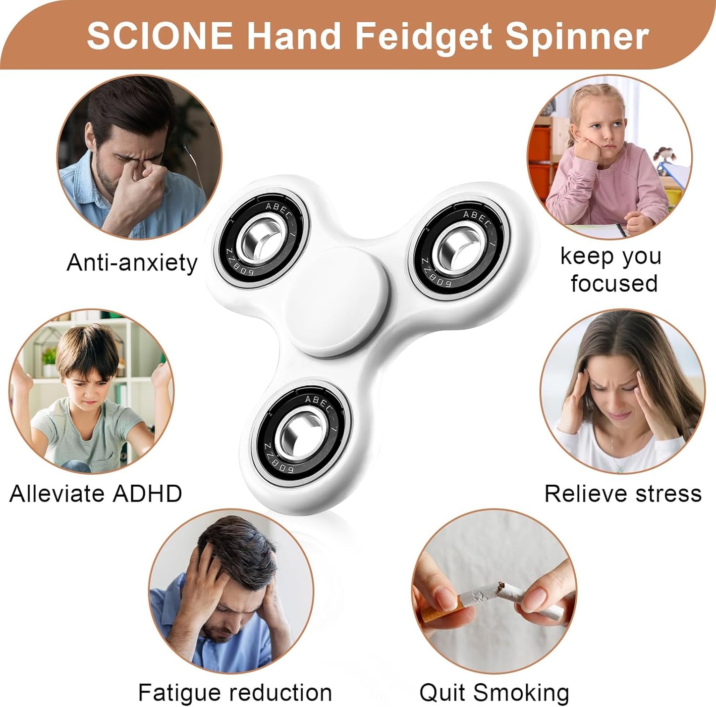 SCIONE Fidget Spinner Toy 1 Pack, Stress Anxiety Relief Sensory Fidget Toys for Kids Adults, Cool Fidget Spinners for ADHD Autism Birthday Gifts Stocking Stuffers Classroom Prizes for Boys Girls