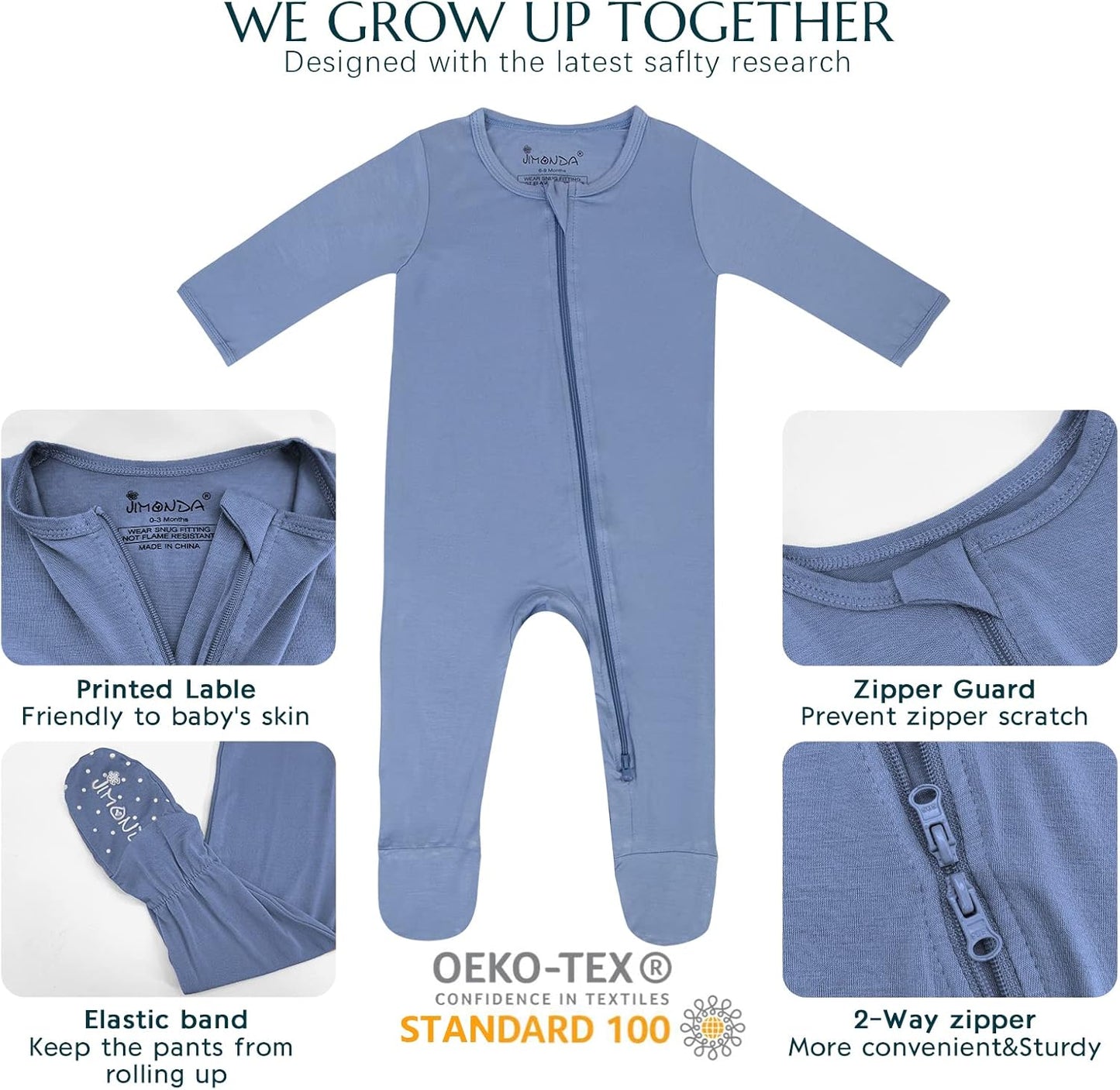 Jimonda Baby Boy Romper 4-Pack - Bamboo Zip-Up Pajamas for 0-24 Months,Unisex Footed Sleepers,Ultra-Soft Stretchy Fabric