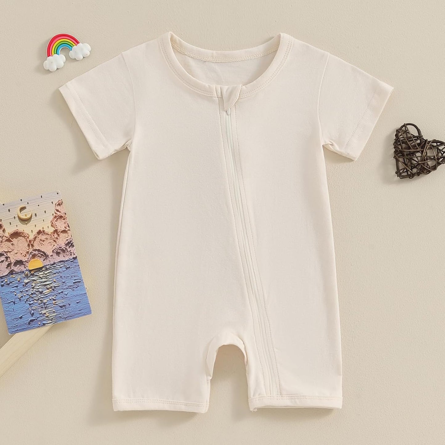 Merqwadd Baby Boy Girl 2 Pack Romper Short Sleeve Zipper Jumpsuit Plain Summer Clothes