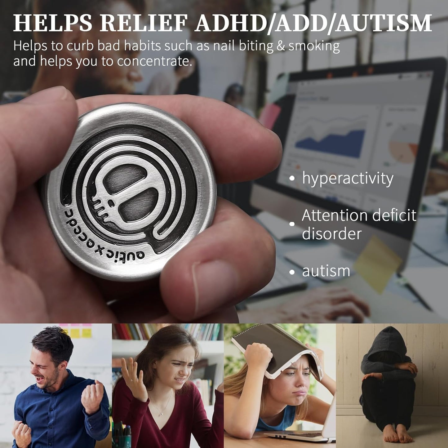 Metal Fidget Toys Gift Pack, Fidget Slider Haptic Coin EDC Fidget Toy for Adults, Home Office Executive Desk Toys Gift for Him, Perfect for ADHD/ADD/Autism (Silver)