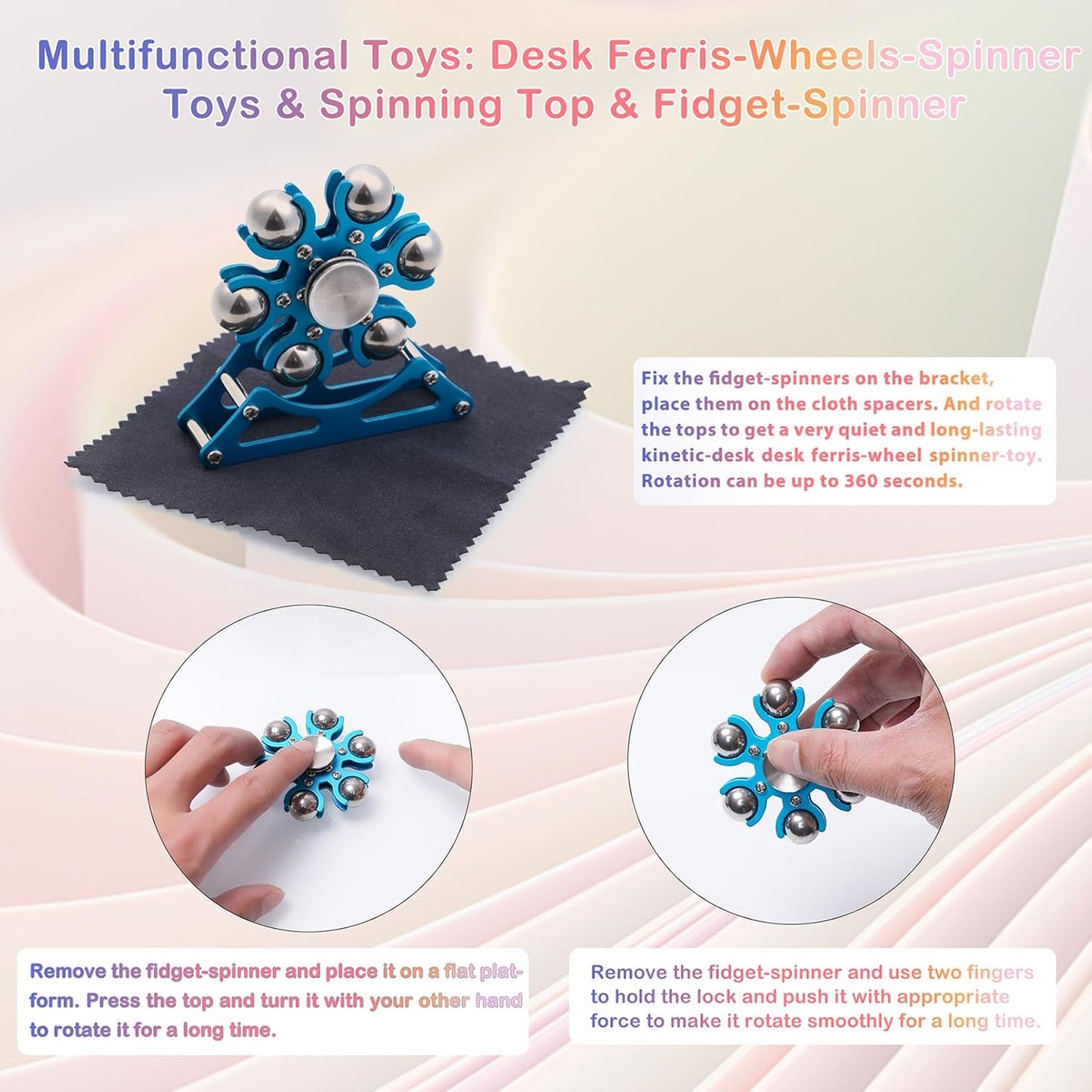Desk-Fidget-Toys Ferris-Wheels-Spinner: Metal Kinetic-Fidget-Spinner 4mins, EDC-Toy Cool-Gadgets for School Office Christmas, ADHD Tools Gift Cool-Stuff Stress Relief Gift for Kid Children Teen Adult