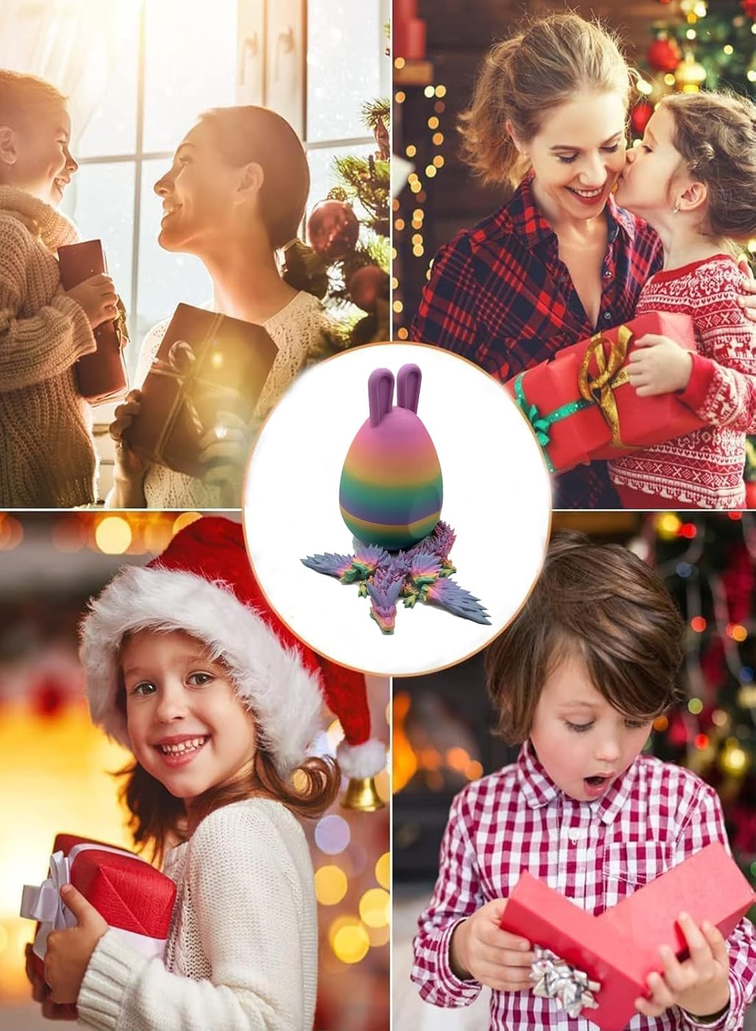 Easter 3D Printed Dragon in Egg with Wing, Full Articulated Dragon Crystal Dragon with Bunny Ears Eggs, Crystal Dragon Fidget Toys, Fidget Toys for Kids Adults Easter Gifts (Multi-colors)