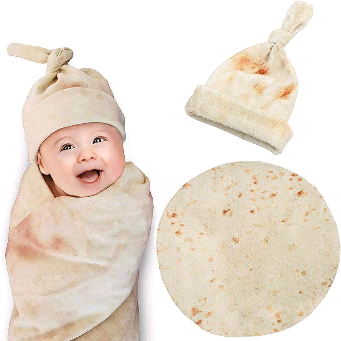 Baby Burrito Swaddle Blanket, Tortilla Blanket with Hat, Newborn Set, Unisex Super Soft Baby/Kids Gifts (36Inch – 3ft)